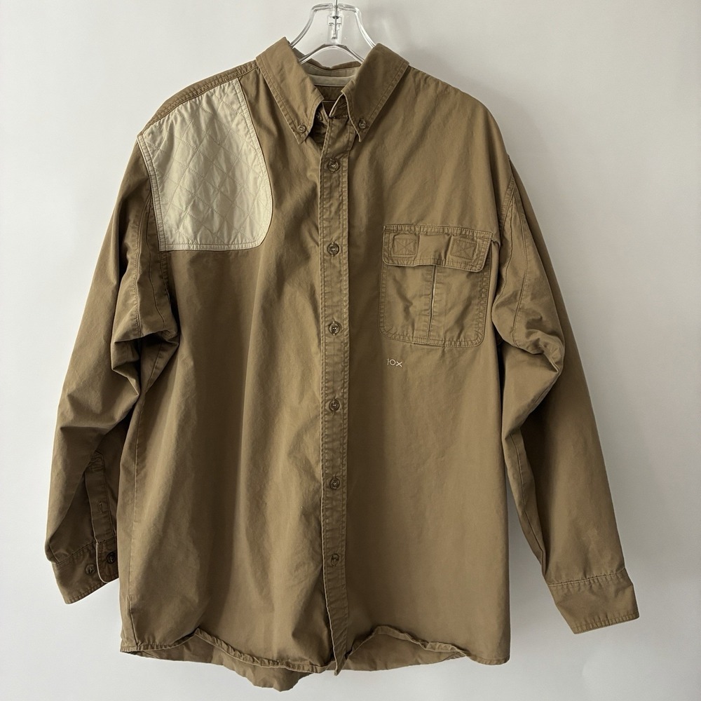 Wrangler 10X Shooting Shirt XL Dark Beige Canvas Padded Shoulder Hunting Gorp